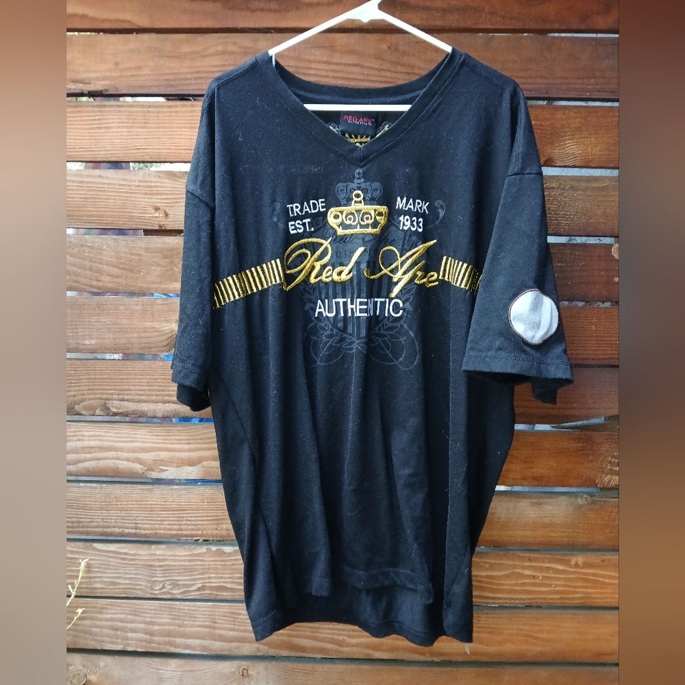 Red Ape Authentic Mens T-shirt  Black W/Gold Embroidery Sz 4X